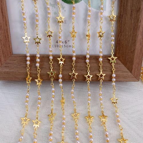 Decorative Beaded Chain, Brass, with Plastic Pearl, Vacuum Ion Plating, DIY, mixed colors, nickel, lead & cadmium free, 10m/Bag, Sold By Bag