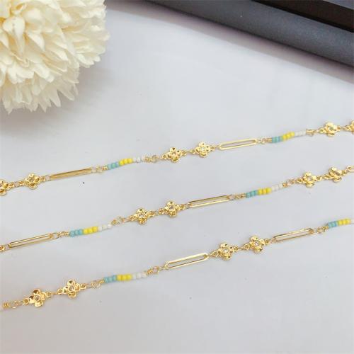 Decorative Beaded Chain, Brass, with Seedbead, Vacuum Ion Plating, DIY & micro pave cubic zirconia, mixed colors, nickel, lead & cadmium free, 10m/Bag, Sold By Bag