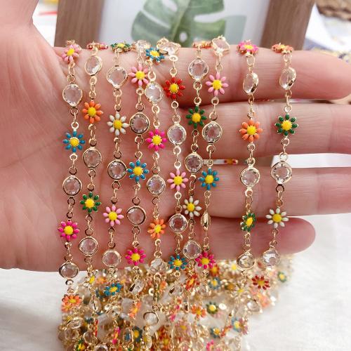 Decorative Beaded Chain, Brass, with Cubic Zirconia, Vacuum Ion Plating, DIY & enamel, mixed colors, nickel, lead & cadmium free, 10m/Bag, Sold By Bag