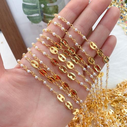 Decorative Beaded Chain, Brass, with Plastic Pearl, Vacuum Ion Plating, DIY, mixed colors, nickel, lead & cadmium free, 10m/Bag, Sold By Bag