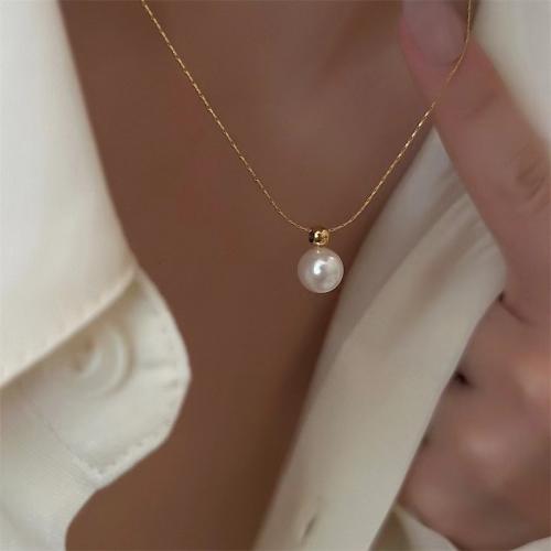 Stainless Steel Jewelry Necklace, 304 Stainless Steel, with Plastic Pearl, Vacuum Ion Plating, for woman, more colors for choice, Sold By PC