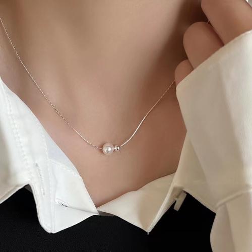 Stainless Steel Jewelry Necklace, 304 Stainless Steel, with Plastic Pearl, Vacuum Ion Plating, for woman, more colors for choice, Length:45 cm, Sold By PC