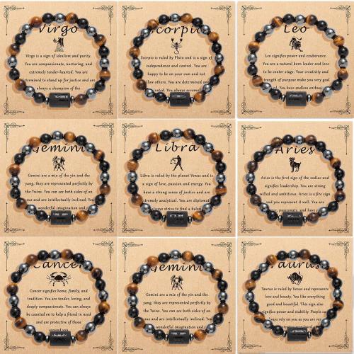 Abrazine Stone Bracelet, with Elastic Thread & Hematite, 12 Signs of the Zodiac, handmade, Unisex & different styles for choice, Inner Diameter:Approx 60mm, Sold By PC