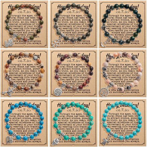 Gemstone Bracelet, with Elastic Thread & Tibetan Style, handmade, Unisex & different styles for choice, Inner Diameter:Approx 60mm, Sold By PC