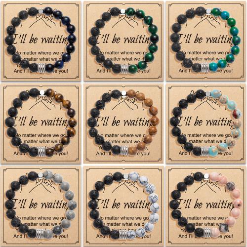 Gemstone Bracelet, with Elastic Thread & 304 Stainless Steel, handmade, Unisex & different styles for choice, Inner Diameter:Approx 60mm, Sold By PC