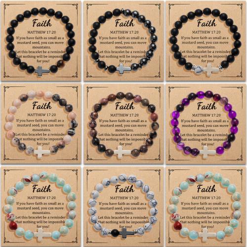 Gemstone Bracelet, with Tibetan Style, Cross, handmade, Unisex & different styles for choice, Inner Diameter:Approx 60mm, Sold By PC