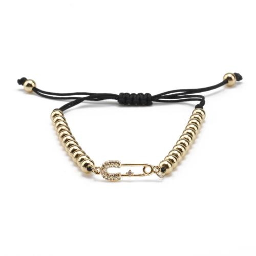 Cuivre bracelet, avec cordon de polyester, Épingles de Kilt, Placage de couleur d'or, unisexe & styles différents pour le choix & pavé de micro zircon, Longueur:Environ 4.7-10.2 pouce, Vendu par PC