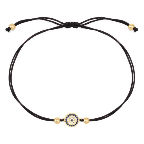 laiton bracelet, avec cordon de polyester, Rond, Placage, réglable & pavé de micro zircon & pour femme, plus de couleurs à choisir, Longueur:Environ 5.5-11 pouce, Vendu par PC