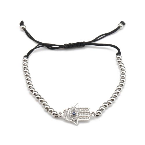 Brass Bracelet, with Polyester Cord, Hamsa, plated, Unisex & different styles for choice & micro pave cubic zirconia, Length:Approx 4.7-10.2 Inch, Sold By PC