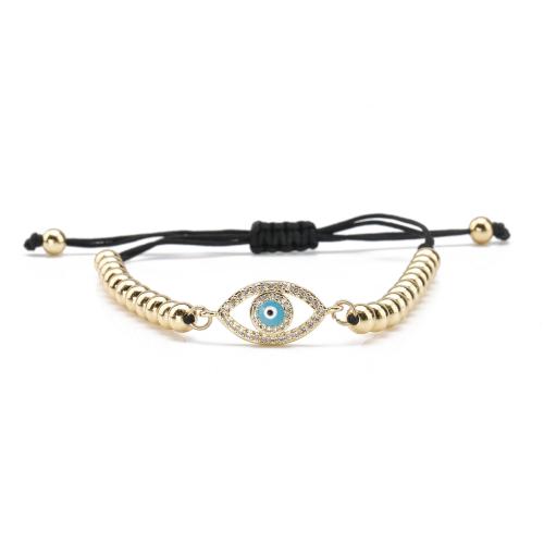 Brass Bracelet, with Polyester Cord, Evil Eye, plated, Unisex & different styles for choice & micro pave cubic zirconia & enamel, Length:Approx 6-10 Inch, Sold By PC