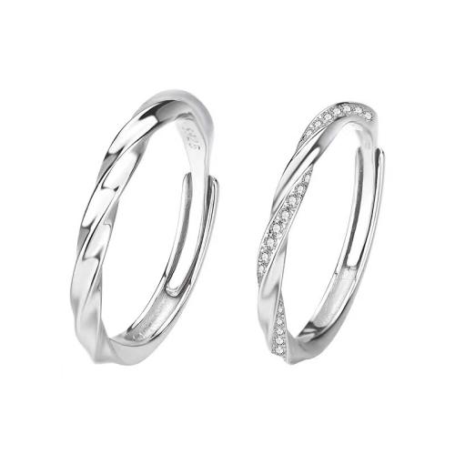 925 Sterling Silver Couple Ring, adjustable & different styles for choice & for couple & with rhinestone, US Ring Size:6-10, Sold By PC