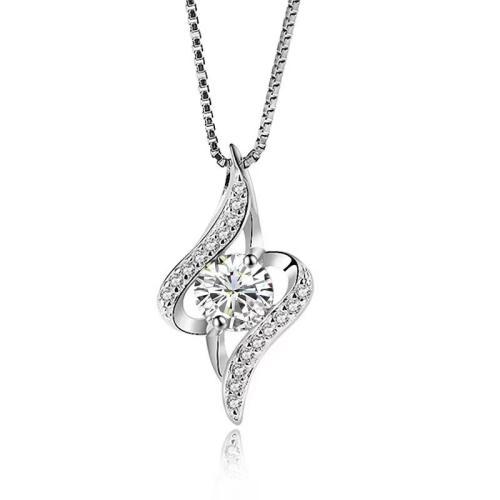 925 Sterling Silver Necklace, platinum plated, for woman & with rhinestone, more colors for choice, Length:Approx 16 Inch, Sold By PC