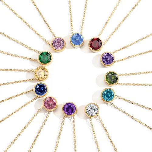 925 Sterling Silver Necklace, Round, for woman & with rhinestone, more colors for choice, Length:Approx 16 Inch, Sold By PC