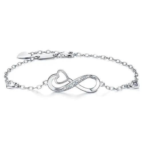 925 Sterling Silver Bracelet, Infinity, for woman & with rhinestone, more colors for choice, Length:Approx 6-7 Inch, Sold By PC