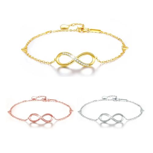 925 Sterling Silver Bracelet, Infinity, for woman & with rhinestone, more colors for choice, Length:Approx 6-7 Inch, Sold By PC