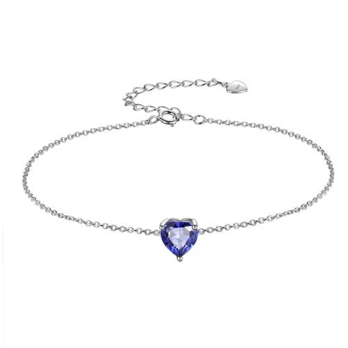 925 Sterling Silver Bracelet, Heart, for woman & with rhinestone, Length:Approx 6-7 Inch, Sold By PC