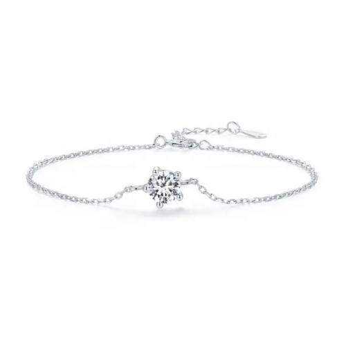 925 Sterling Silver Bracelet, platinum plated, for woman & with rhinestone, Length:Approx 6-7 Inch, Sold By PC