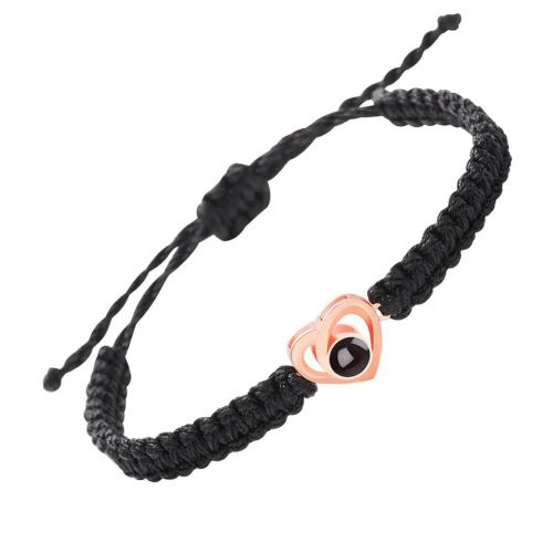 925 Sterling Silver Miniature Projection Bracelet, with Polyester Cord, Heart, braided & for woman, more colors for choice, Length:Approx 6-10 Inch, Sold By PC