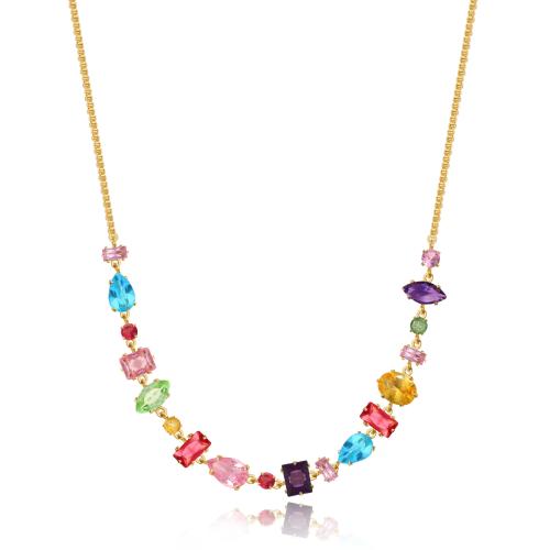 Collier en laiton, Placage de couleur d'or, bijoux de mode & avec strass, doré, protéger l'environnement, sans nickel, plomb et cadmium, Vendu par PC