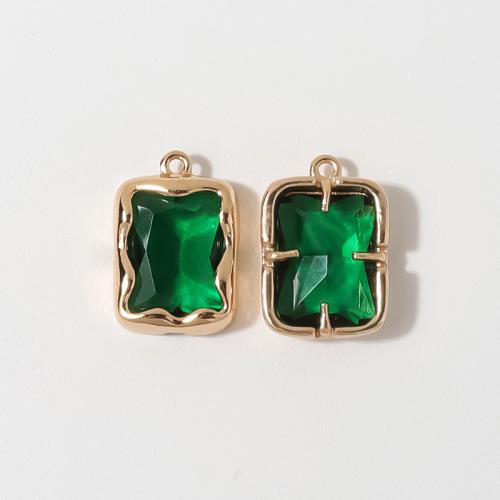 Pendentifs en laiton zircon cubique (CZ), Placage de couleur d'or, DIY & pavé de micro zircon, vert, protéger l'environnement, sans nickel, plomb et cadmium, 13x19mm, 50PC/sac, Vendu par sac