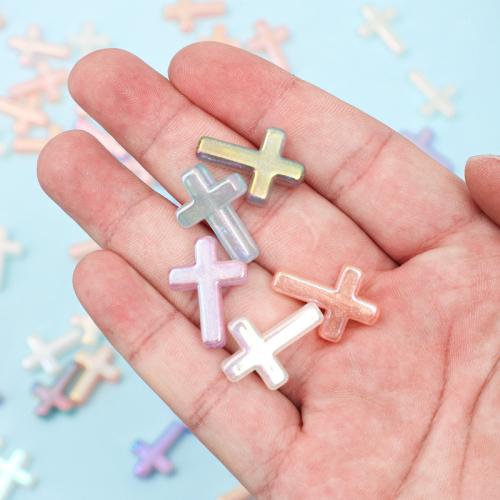 Plated Acrylic Beads, Cross, DIY, mixed colors, 24x18mm, Hole:Approx 1.8mm, 100PCs/Bag, Sold By Bag