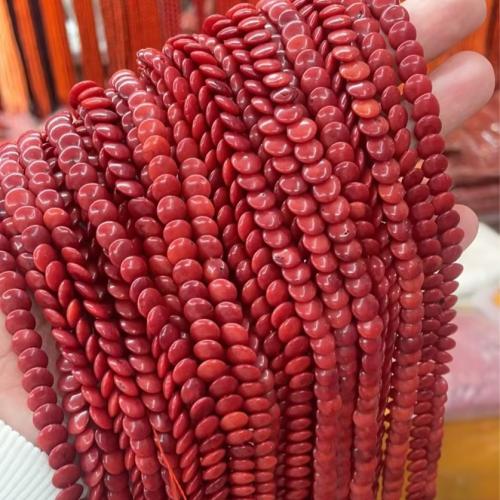 Natural Coral Beads, Flat Round, red, 3x7mm, Hole:Approx 1mm, Length:Approx 15.5 Inch, 10Strands/Lot, Approx 71PCs/Strand, Sold By Lot