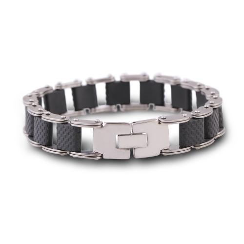 Acier titane bracelet, avec silicone, bijoux de mode & pour homme, Longueur:Environ 8.5 pouce, Vendu par PC