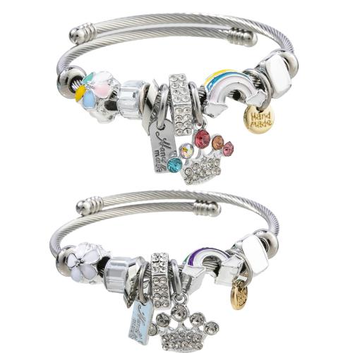 European Bracelet, 304 Stainless Steel, with Tibetan Style, Crown, plated, Adjustable & fashion jewelry & for woman & enamel & with rhinestone, more colors for choice, diameter about:5.5cm, Sold By PC