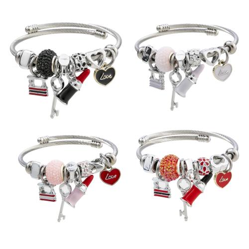 European Bracelet, 304 Stainless Steel, with Tibetan Style, plated, Adjustable & fashion jewelry & for woman & enamel & with rhinestone, more colors for choice, diameter about:5.5cm, Sold By PC