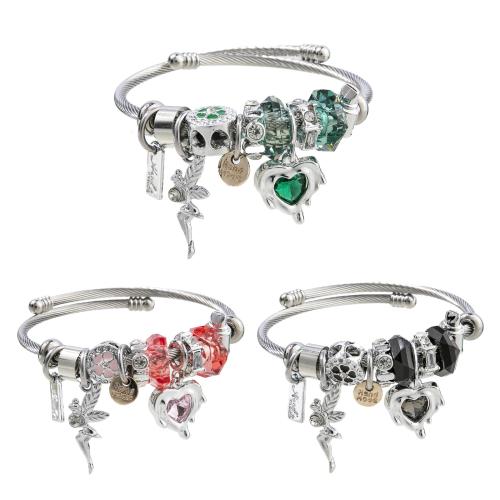 European Bracelet, 304 Stainless Steel, with Tibetan Style, Angel, plated, Adjustable & fashion jewelry & for woman & with rhinestone, more colors for choice, diameter about:5.5cm, Sold By PC