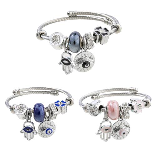 European Bracelet, 304 Stainless Steel, with Tibetan Style, silver color plated, Adjustable & fashion jewelry & for woman & enamel & with rhinestone, more colors for choice, diameter about:5.5cm, Sold By PC