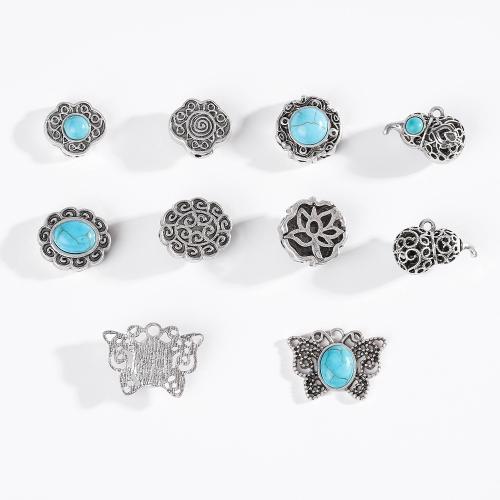 Turquoise Pendant, Tibetan Style, with turquoise, antique silver color plated, Different Shape for Choice & DIY, more colors for choice, nickel, lead & cadmium free, Approx 100PCs/Bag, Sold By Bag