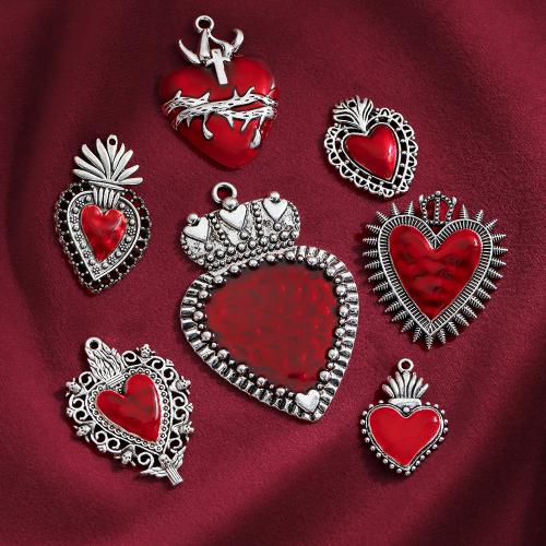 Tibetan Style Enamel Pendants, Heart, antique silver color plated, DIY & different size for choice, more colors for choice, nickel, lead & cadmium free, Approx 100PCs/Bag, Sold By Bag