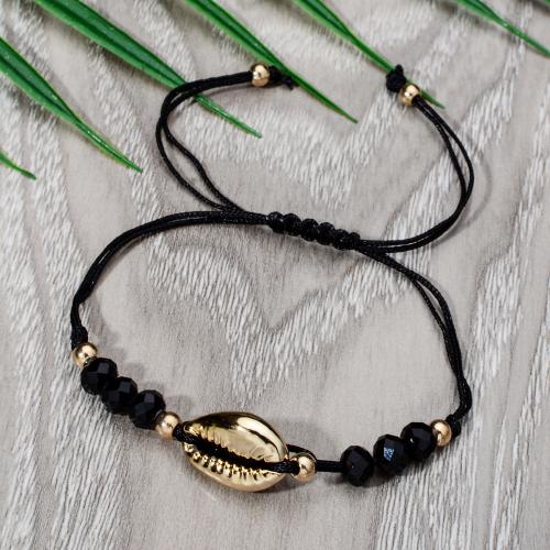 Fashion Bracelet & Bangle Jewelry, Tibetan Style, with Knot Cord & Glass, Shell, Adjustable & for woman, black, Length:28 cm, Sold By Set