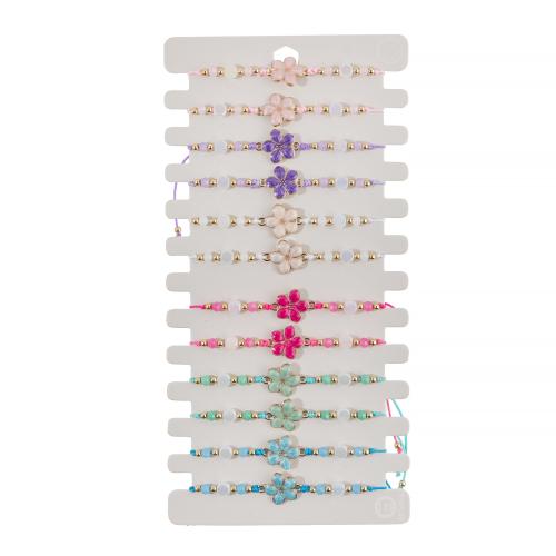 Pulseras de Moda, aleación de zinc, con Cordón de nudo & Vidrio, Flor, no elástico, Ajustable & para mujer, libre de níquel, plomo & cadmio, longitud:28 cm, Vendido por Set