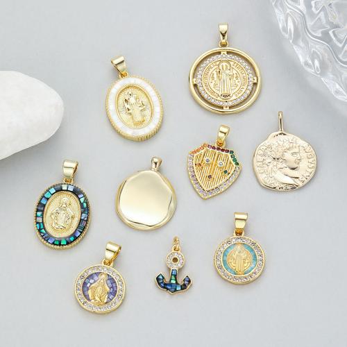 Rhinestone Brass Pendants, with Shell, gold color plated, DIY & different styles for choice & with rhinestone, more colors for choice, nickel, lead & cadmium free, Sold By PC