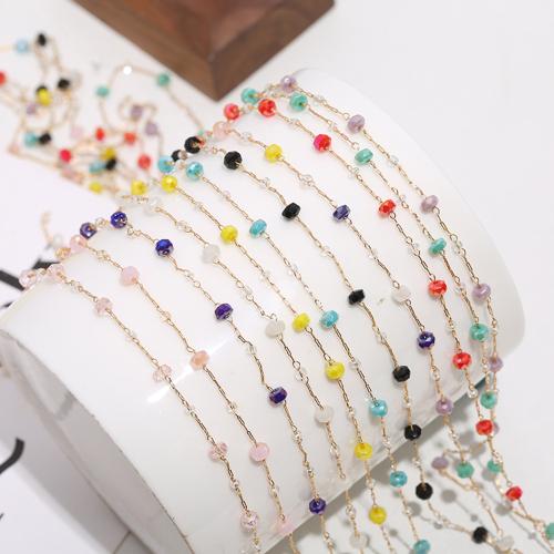 Decorative Beaded Chain, 304 Stainless Steel, with Glass, plated, DIY, more colors for choice, 1m/Bag, Sold By Bag