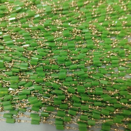 Decorative Beaded Chain, Brass, with Plastic, gold color plated, DIY, green, nickel, lead & cadmium free, Sold By m