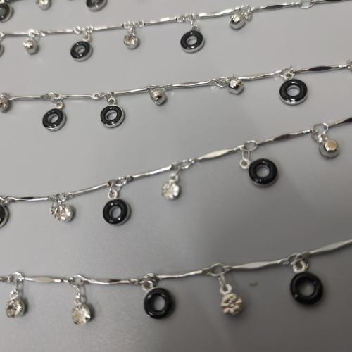 Decorative Beaded Chain, Brass, silver color plated, DIY & with rhinestone, nickel, lead & cadmium free, Sold By m