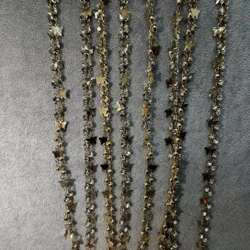 Decorative Beaded Chain, Brass, gold color plated, DIY & with rhinestone, nickel, lead & cadmium free, Sold By m