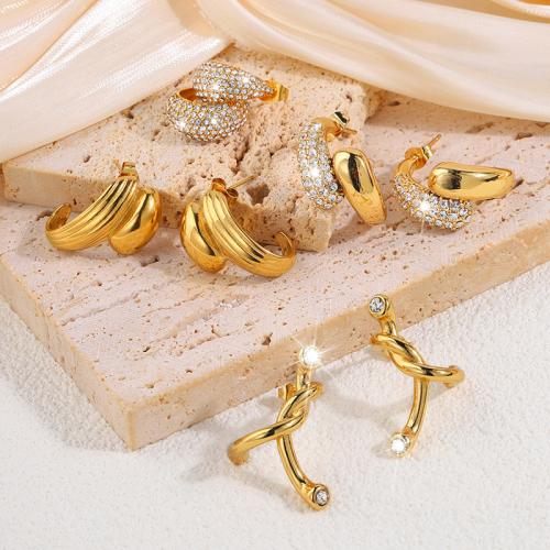 Pendientes de Acero Inoxidable, acero inoxidable 304, chapado, diferentes estilos para la opción & para mujer & con diamantes de imitación, dorado, Vendido por Par