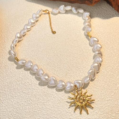 Plastic Pearl Necklace, 304 Stainless Steel, with Plastic Pearl, plated, fashion jewelry & for woman, golden, Sold By PC