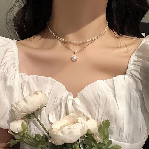 Collier de perles en plastique, alliage de zinc, avec perle de plastique, pour femme, Longueur:40 cm, Vendu par PC