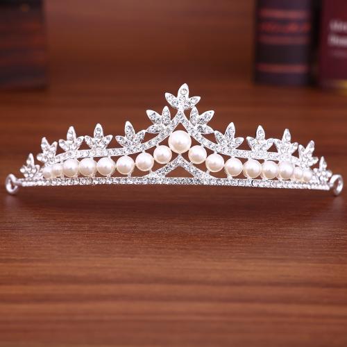 Bridal Tiaras, Tibetan Style, with Plastic Pearl, plated, for woman & with rhinestone, 145x45mm, Sold By PC