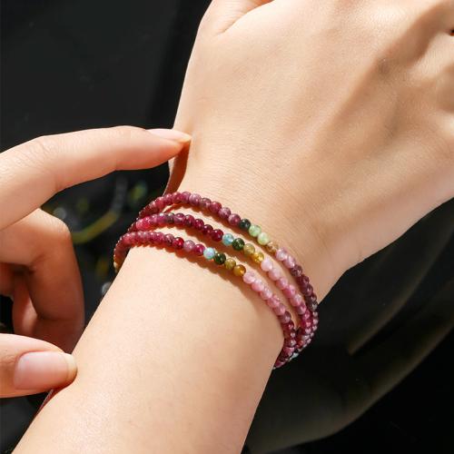 Tourmaline Bracelet, handmade, multilayer & natural & folk style & for woman, pink, beads length 3mm, Length:Approx 15-20 Inch, Sold By PC