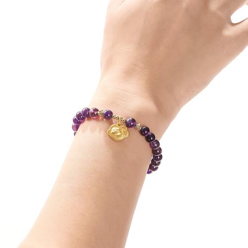 Amethyst Bracelet, with Brass & Tibetan Style, Round, handmade, natural & for woman, Grade AAA, beads length 6mm, Length:Approx 6 Inch, Sold By PC