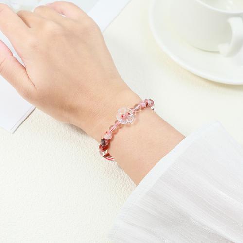 Red Marble Glue Stone Bracelet, with Polyester Cord & Clear Quartz, Flower, handmade, natural & Unisex, beads length 6mm, Length:Approx 6-10 Inch, Sold By PC