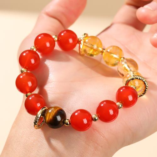 agate rouge bracelet, avec Cristal craquelé & laiton & alliage de zinc, Rond, fait à la main, naturel & unisexe, beads length 12mm, Longueur:Environ 7 pouce, Vendu par PC