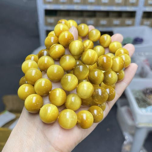 Tiger Eye Bracelet, Round, handmade, natural & Unisex & different size for choice, gold, Length:Approx 6-8 Inch, Sold By PC