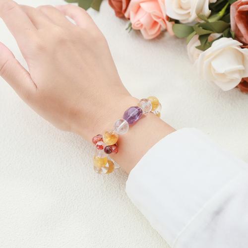 Citrine Bracelet, with Amethyst & Clear Quartz, Round, handmade, natural & for woman, Grade AAA, beads length 12mm, Length:Approx 6.5-7 Inch, Sold By PC